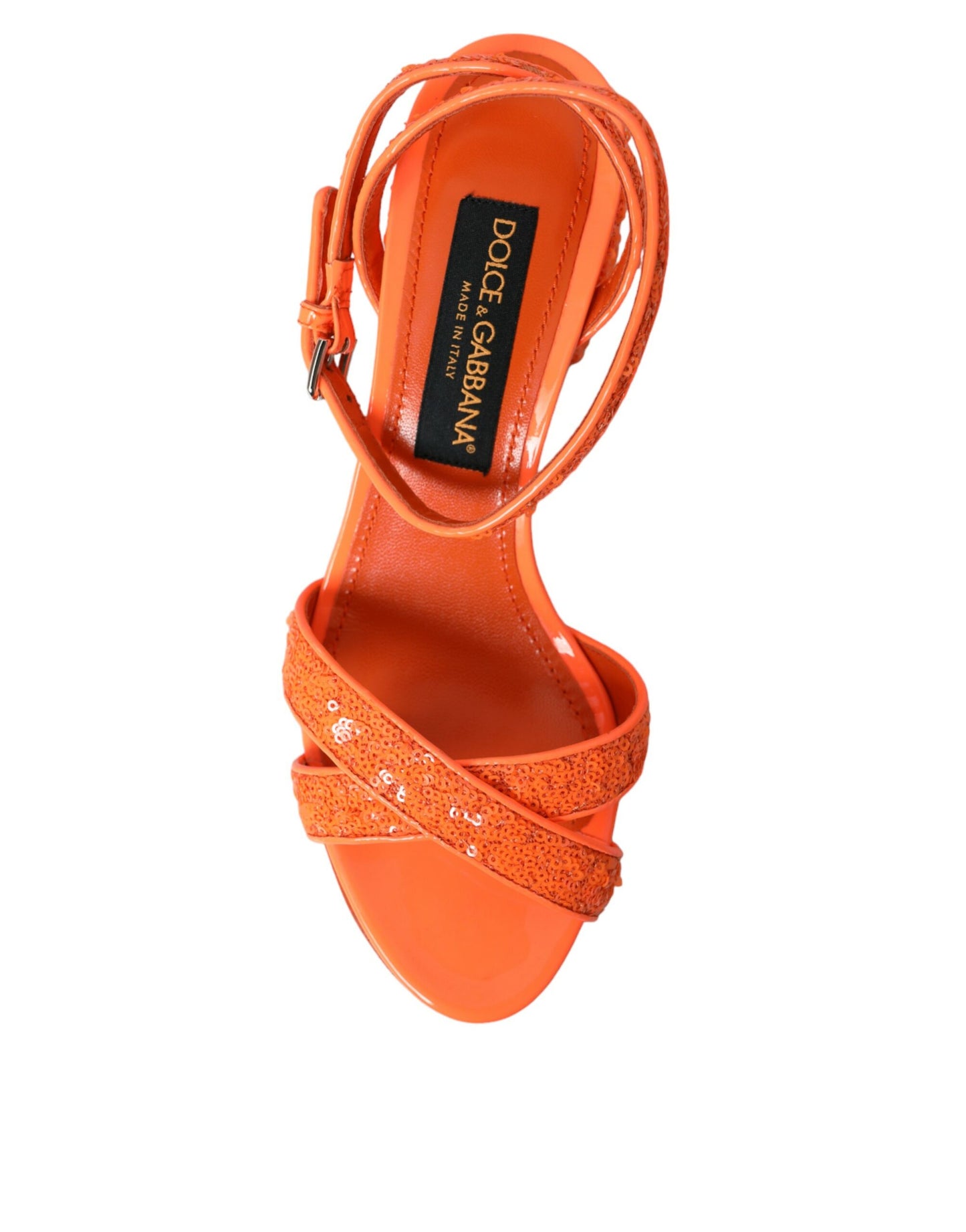 Dolce & Gabbana Orange Sequin Ankle Strap Sandals Shoes