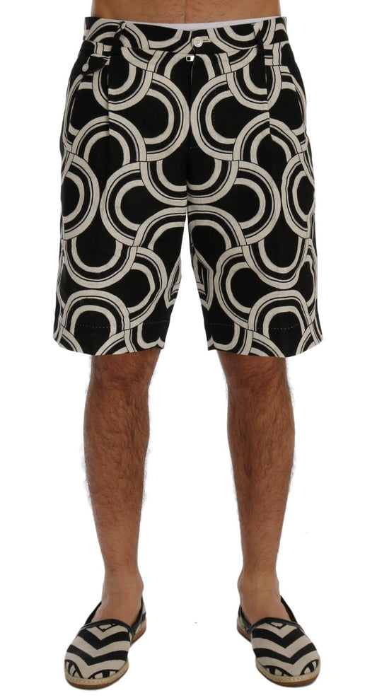 Dolce &amp; Gabbana Schwarz-weiß gemusterte Leinenshorts