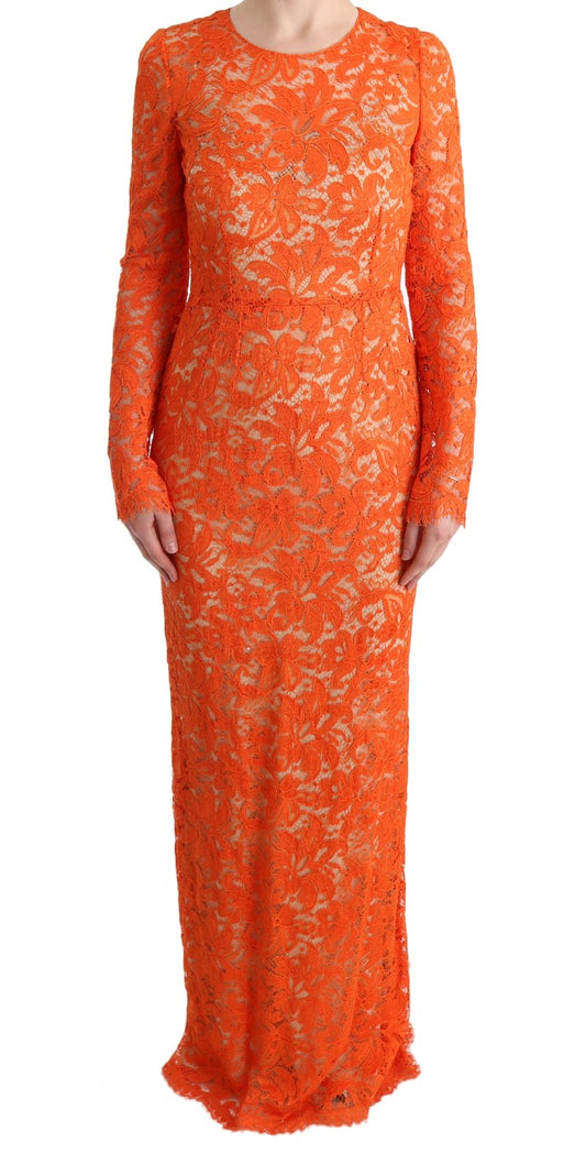 Dolce &amp; Gabbana Robe longue fourreau à fleurs orange Ricamo