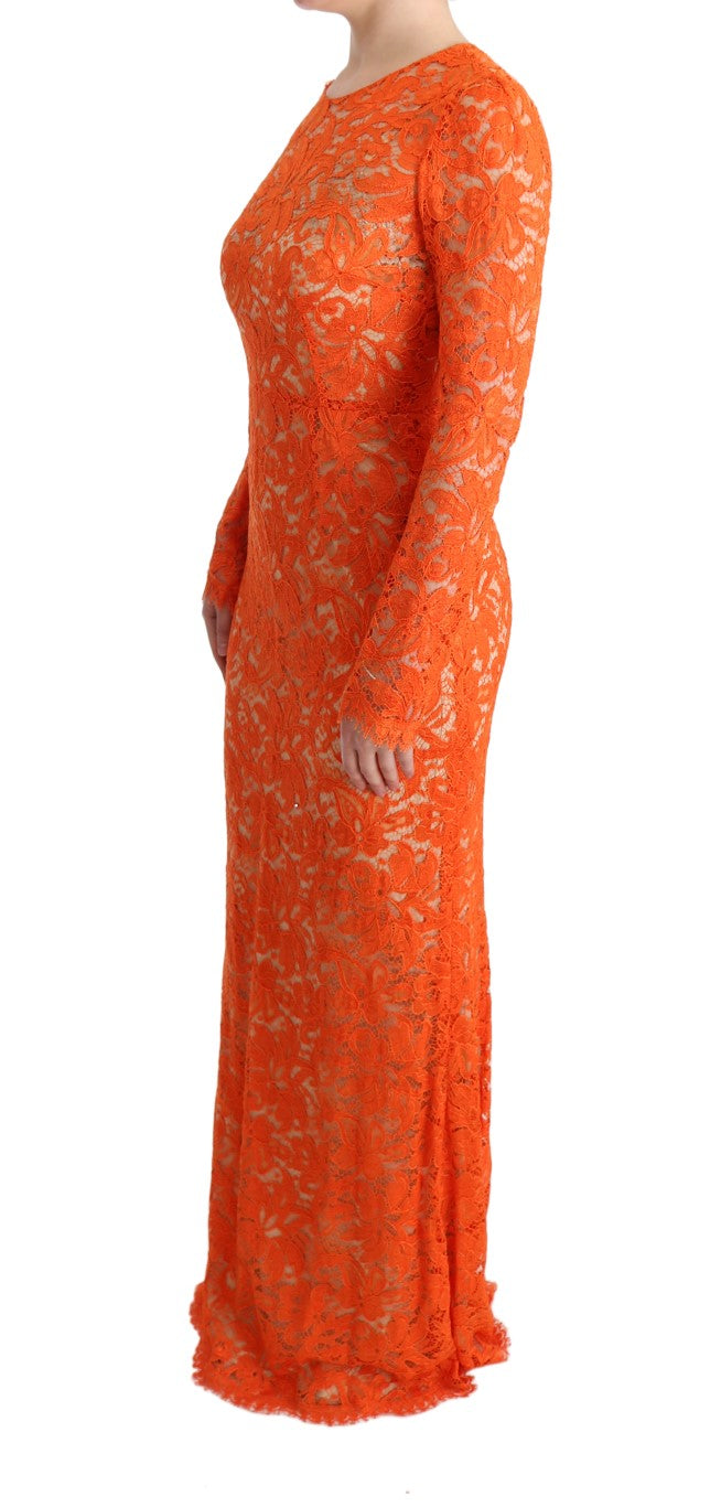 Dolce &amp; Gabbana Robe longue fourreau à fleurs orange Ricamo