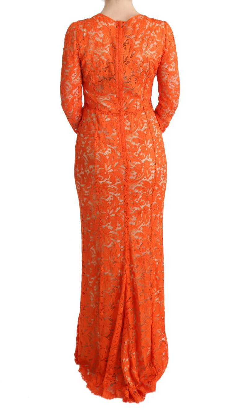 Dolce & Gabbana Elegant Long-Sleeve Full-Length Orange Sheath Dress