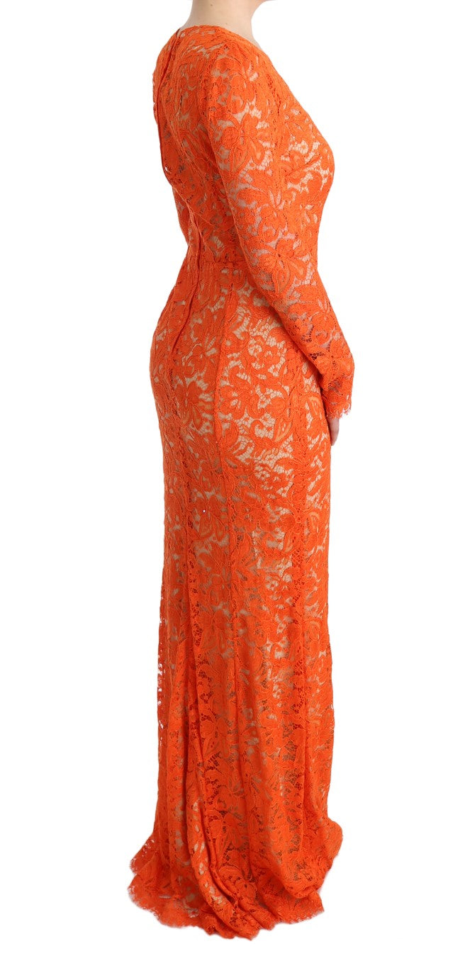 Dolce &amp; Gabbana Robe longue fourreau à fleurs orange Ricamo