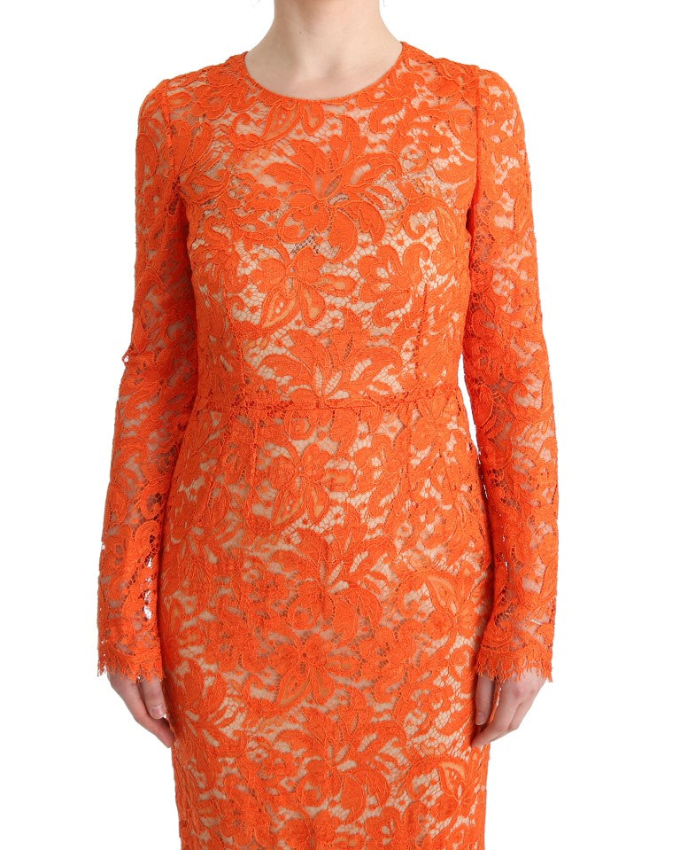 Dolce &amp; Gabbana Robe longue fourreau à fleurs orange Ricamo