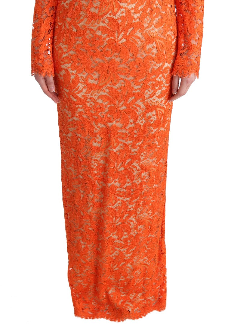 Dolce &amp; Gabbana Robe longue fourreau à fleurs orange Ricamo