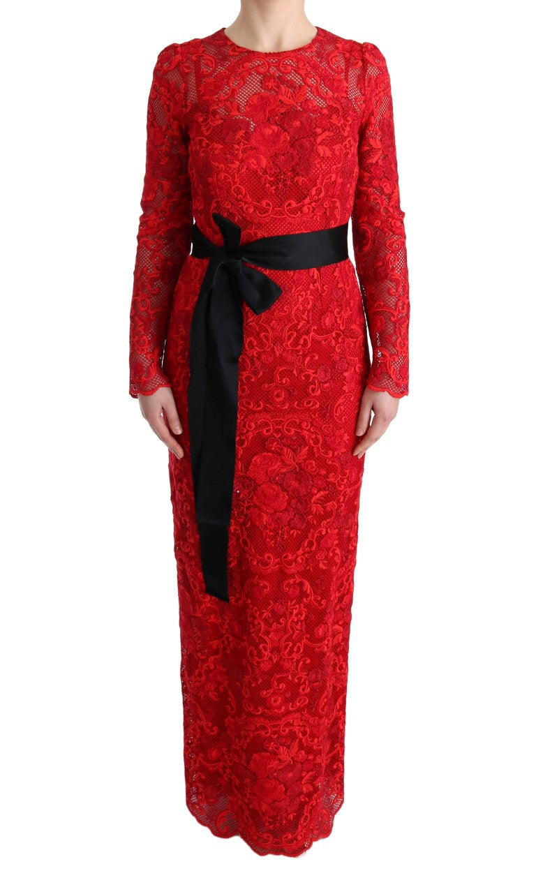 Dolce &amp; Gabbana Robe longue fourreau à fleurs rouge Ricamo