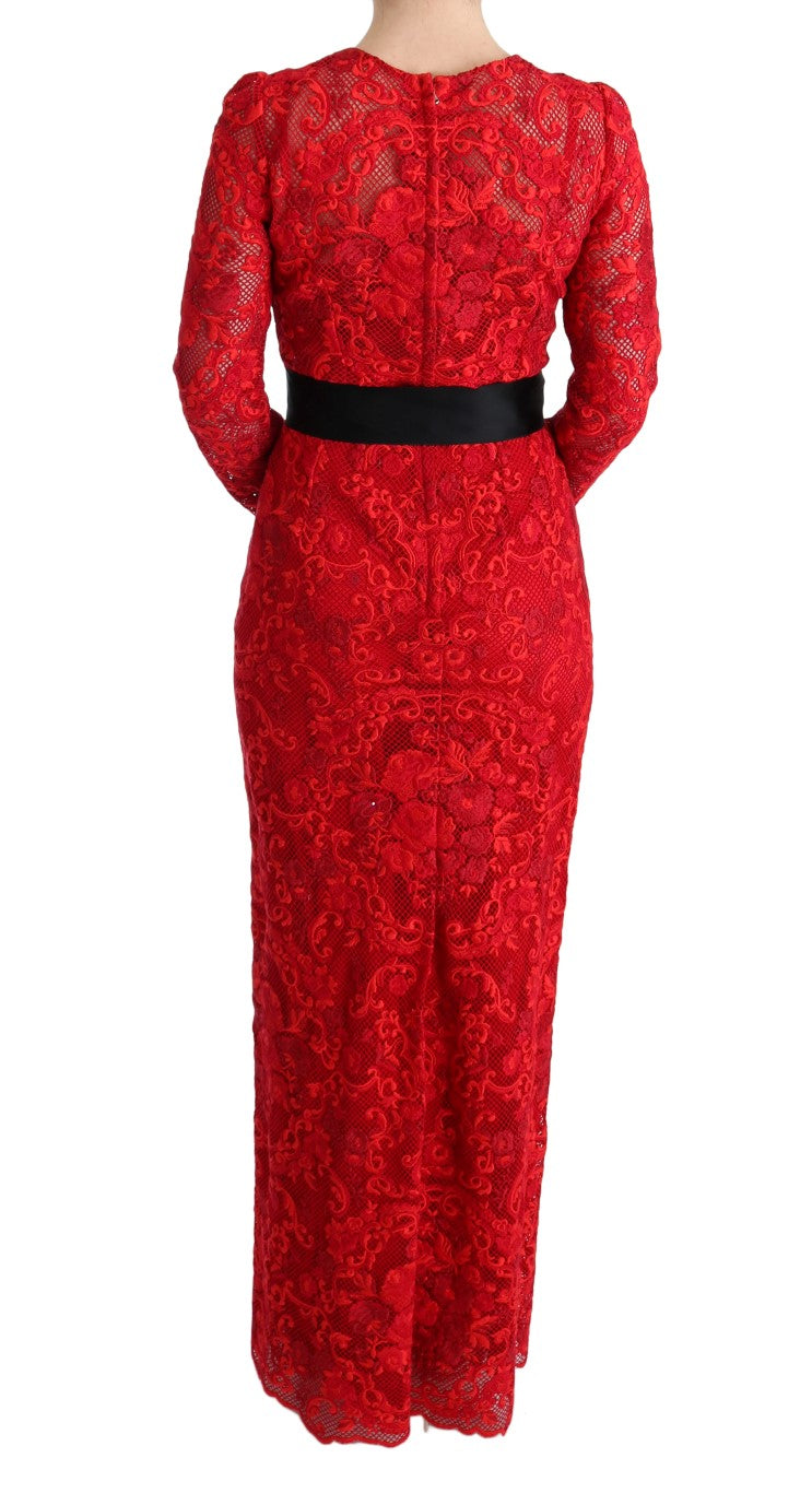 Dolce &amp; Gabbana Robe longue fourreau à fleurs rouge Ricamo