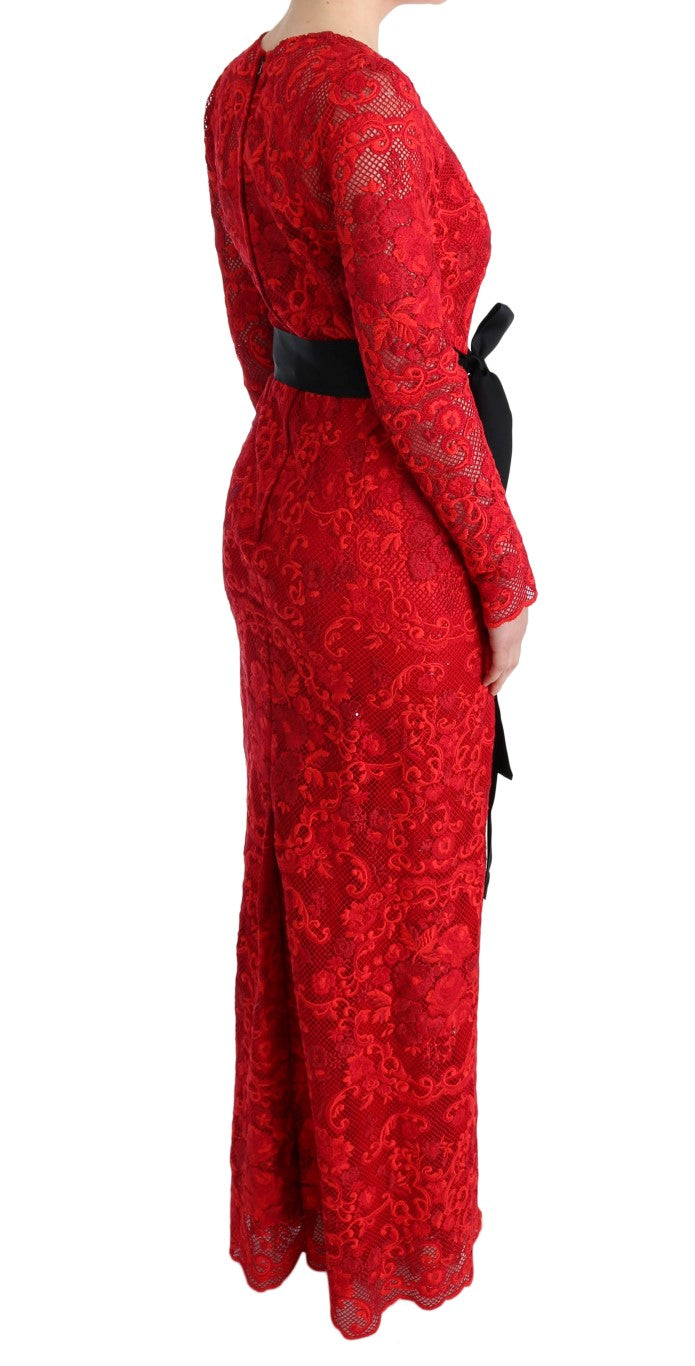 Dolce &amp; Gabbana Robe longue fourreau à fleurs rouge Ricamo