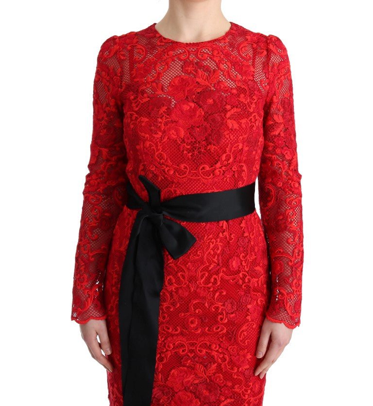 Dolce &amp; Gabbana Robe longue fourreau à fleurs rouge Ricamo