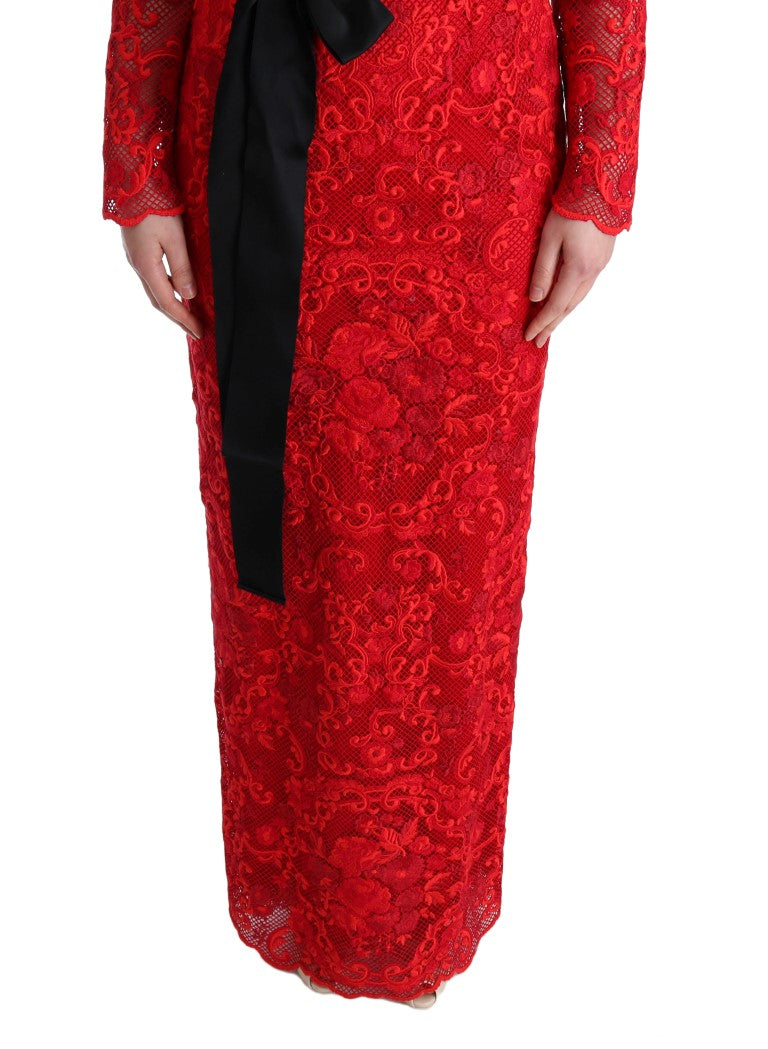 Dolce &amp; Gabbana Robe longue fourreau à fleurs rouge Ricamo