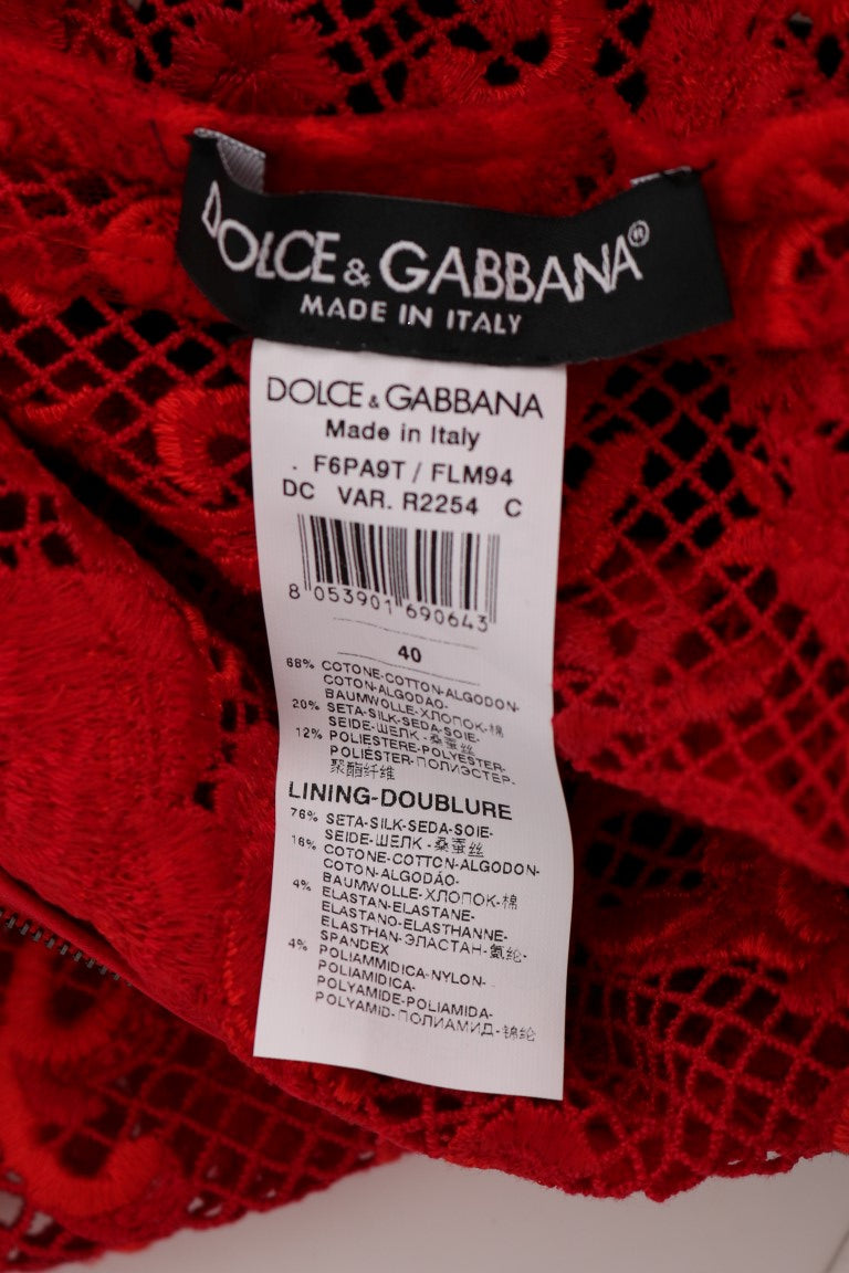 Dolce &amp; Gabbana Robe longue fourreau à fleurs rouge Ricamo