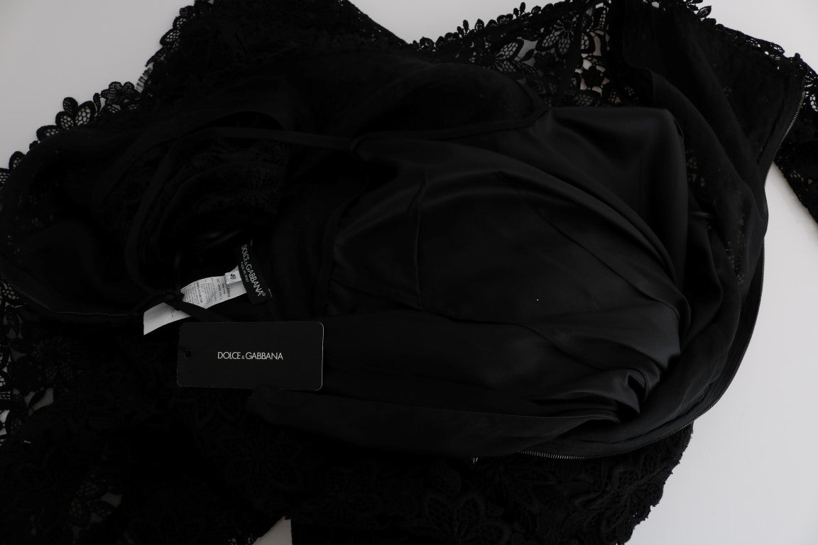 Dolce &amp; Gabbana Robe longue fourreau noire à fleurs Ricamo