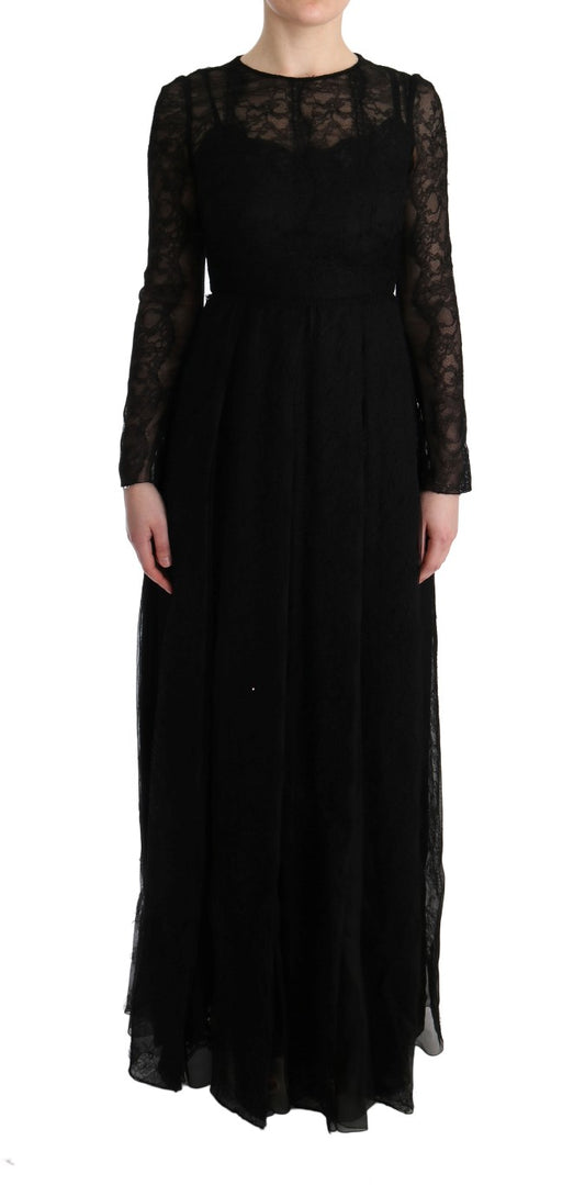 Dolce &amp; Gabbana Robe fourreau en soie et dentelle florale noire