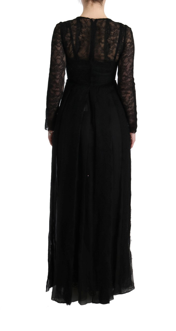 Dolce &amp; Gabbana Robe fourreau en soie et dentelle florale noire