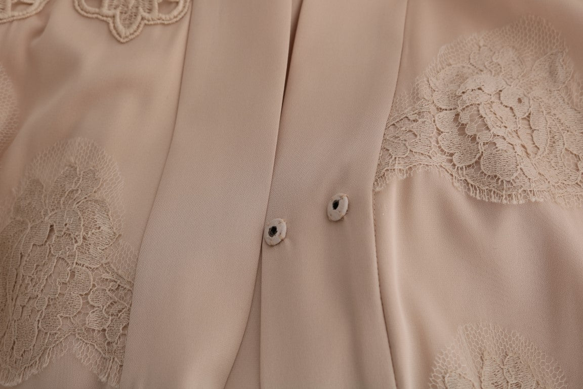 Dolce &amp; Gabbana Robe caftan beige en dentelle avec appliques florales