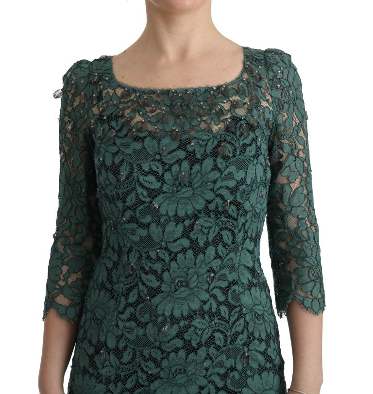 Dolce &amp; Gabbana Robe fourreau Ricamo en cristal floral vert