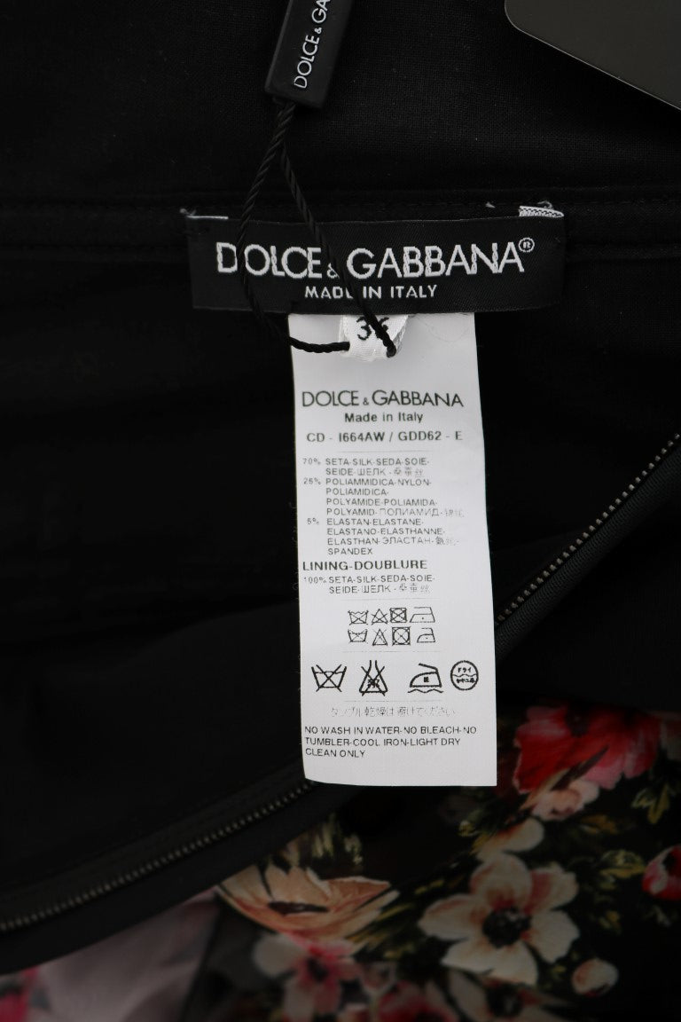 Dolce &amp; Gabbana Mehrfarbiges, langes Etuikleid aus Seidenstretch mit Blumenmuster