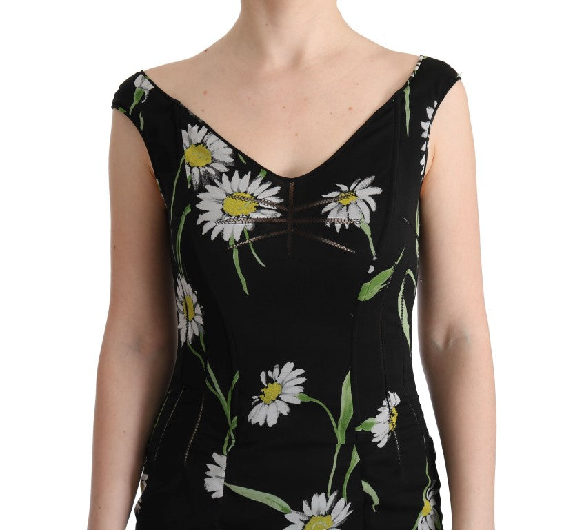 Dolce &amp; Gabbana Sonnenblumen-Etuikleid aus Stretch-Seide