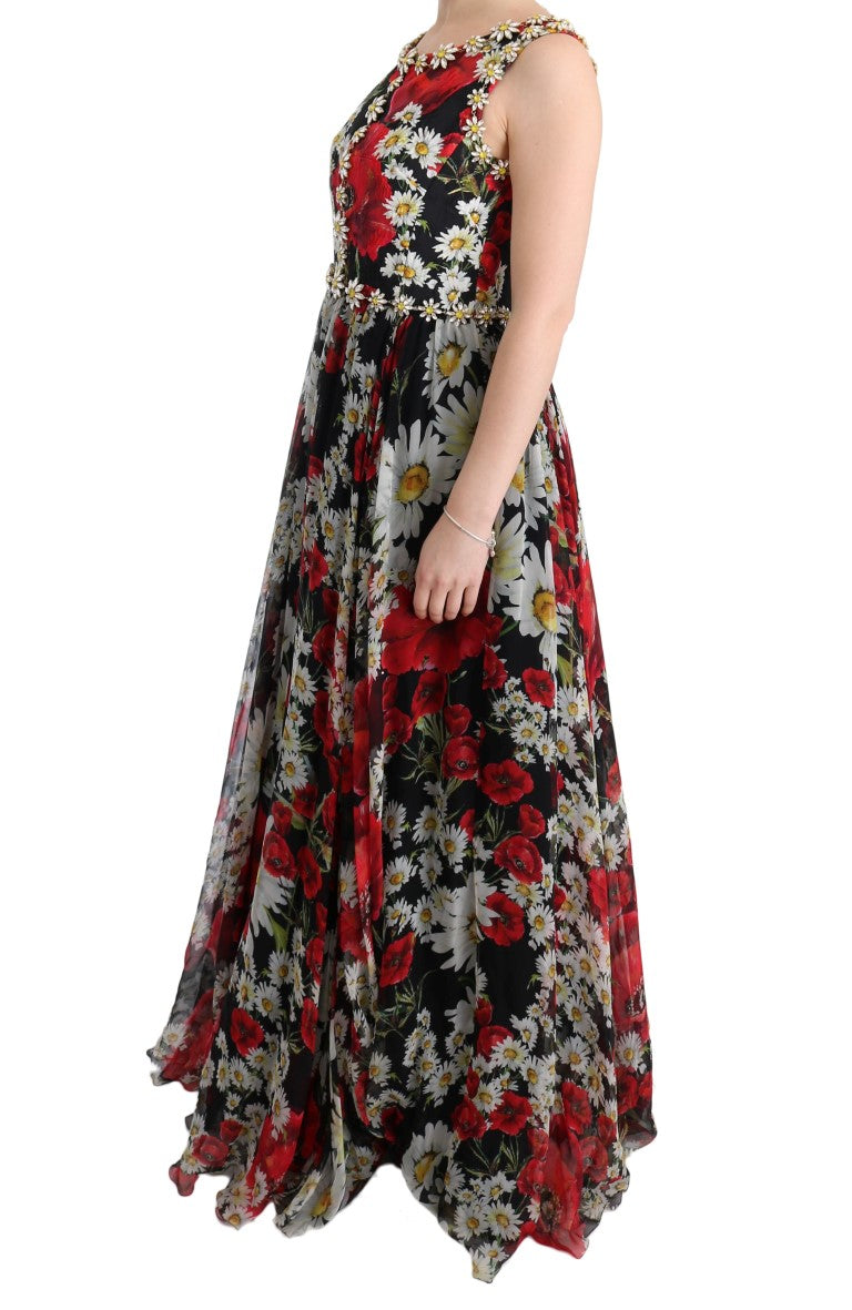 Dolce &amp; Gabbana Robe longue longue en soie florale et cristaux multicolores