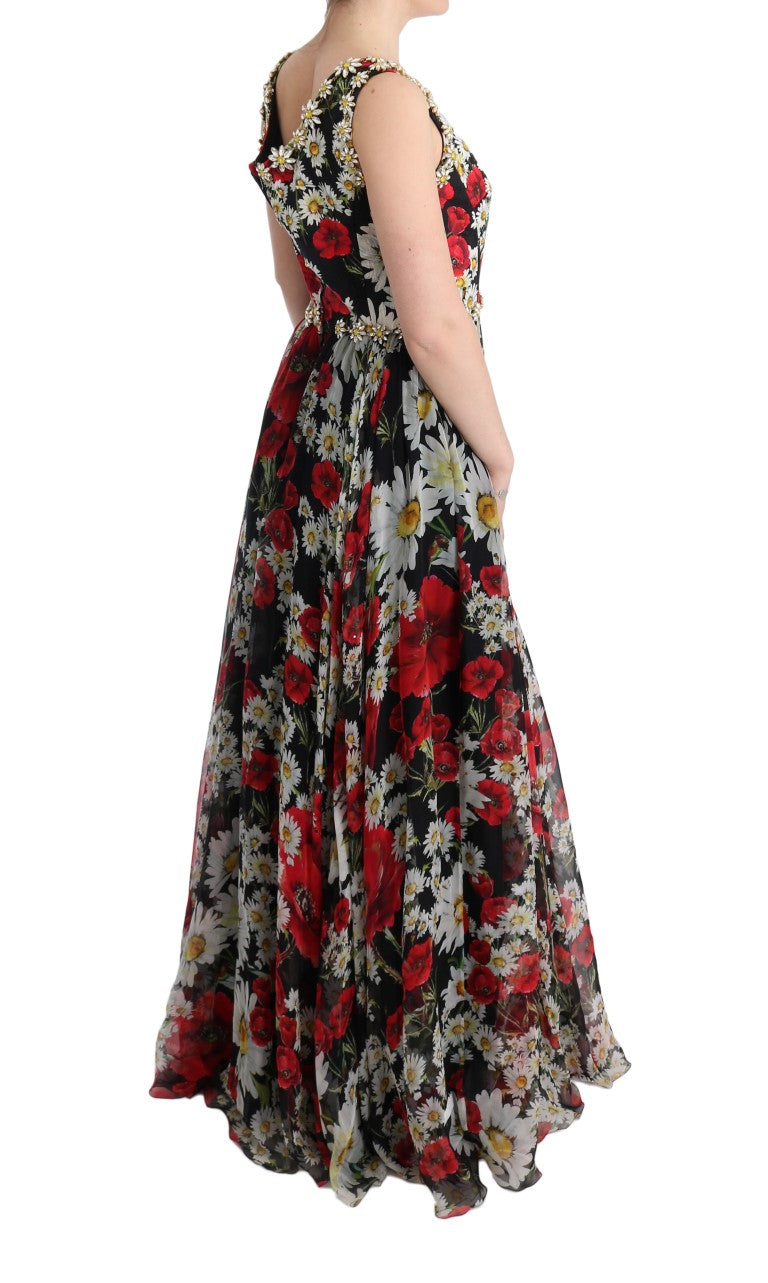 Dolce &amp; Gabbana Robe longue longue en soie florale et cristaux multicolores