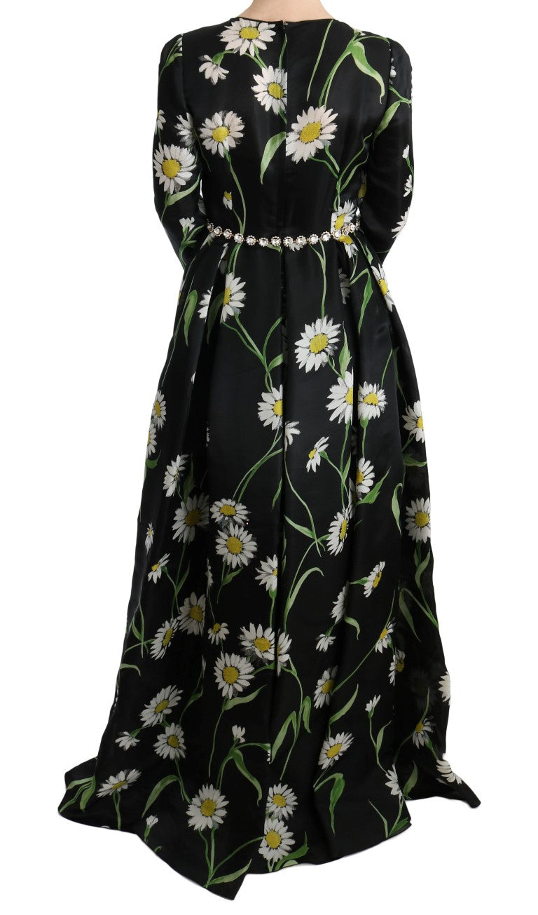 Dolce &amp; Gabbana Langes Maxikleid aus mehrfarbiger Seide mit Sonnenblumen-Print