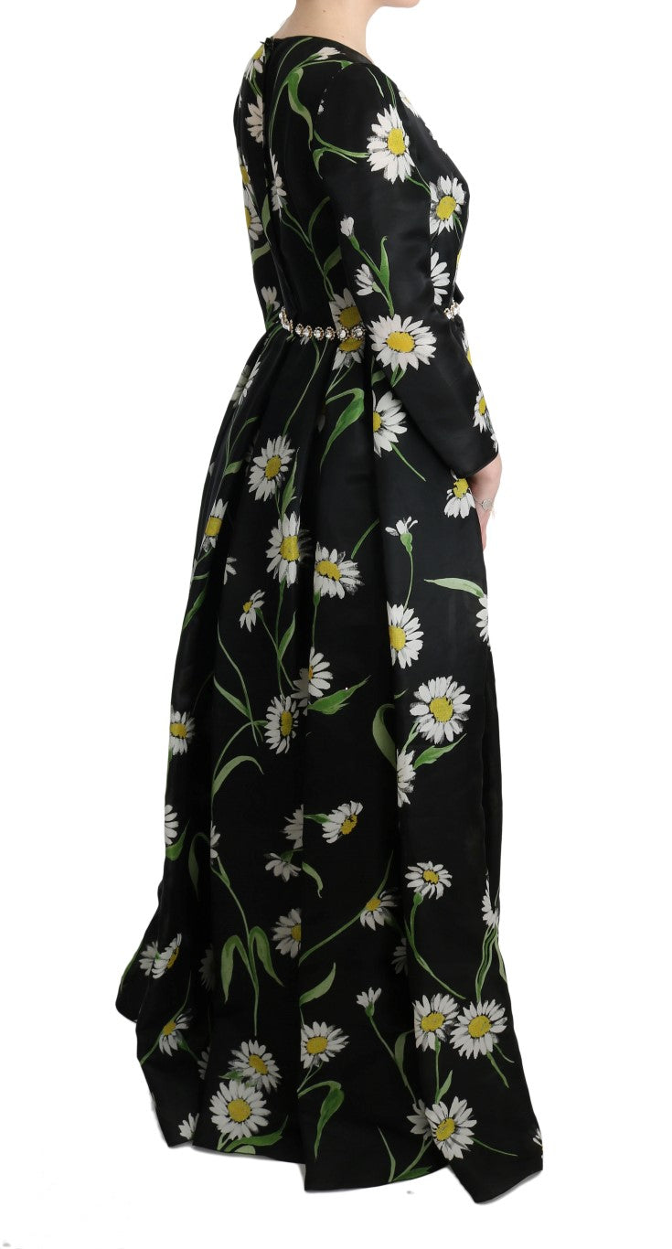 Dolce &amp; Gabbana Langes Maxikleid aus mehrfarbiger Seide mit Sonnenblumen-Print