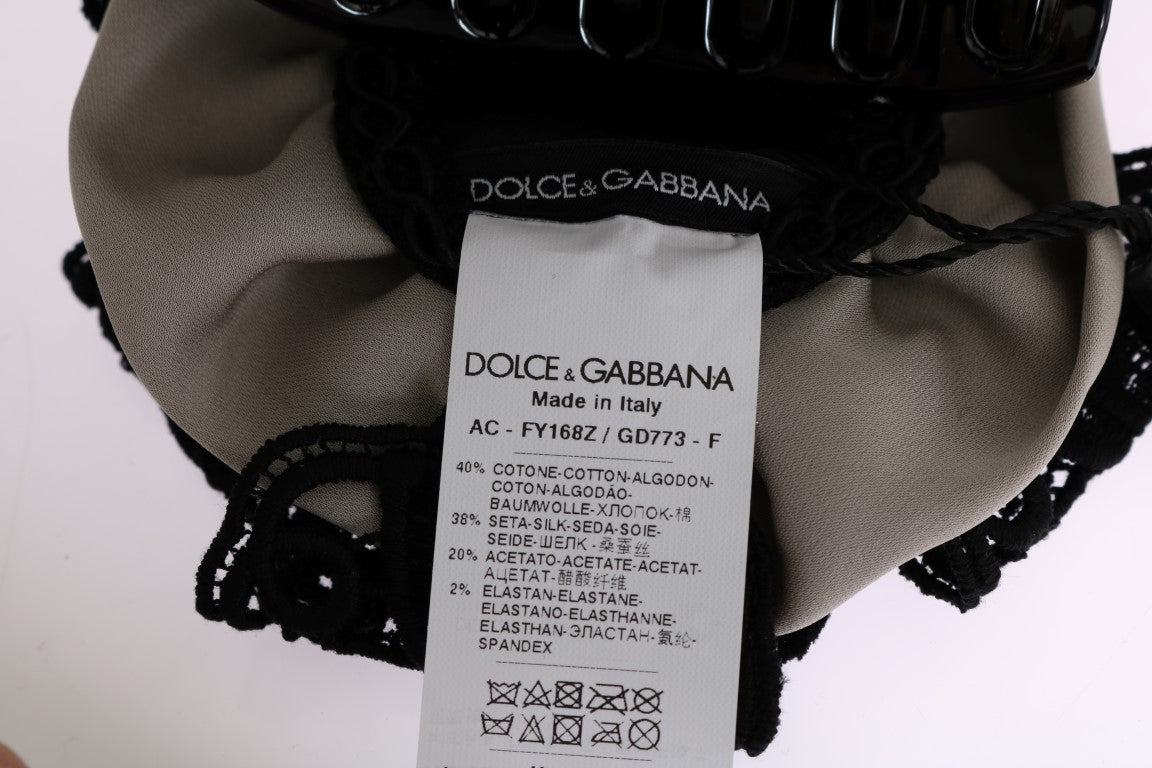 Griffe de cheveux en dentelle noire en soie grise Dolce &amp; Gabbana