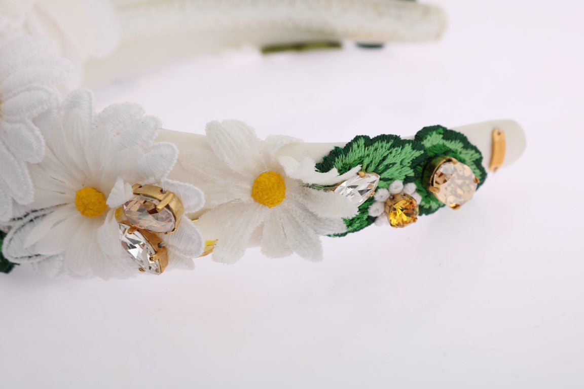 Dolce &amp; Gabbana Gelb-weißes Sonnenblumen-Kristall-Stirnband