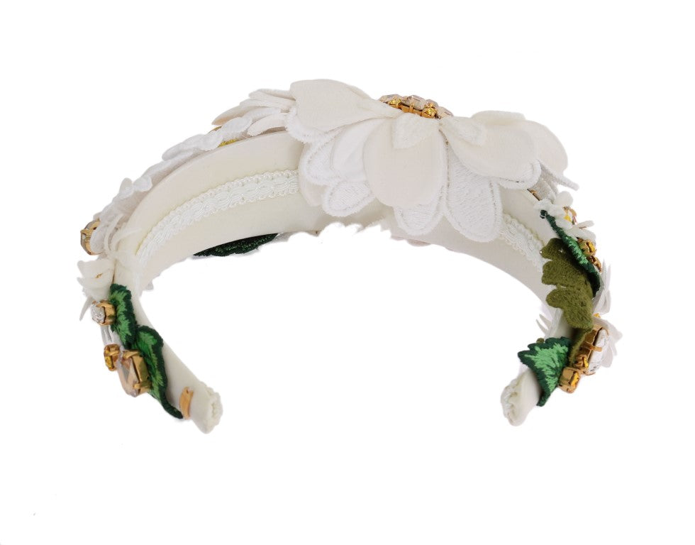 Dolce &amp; Gabbana Gelb-weißes Sonnenblumen-Kristall-Stirnband