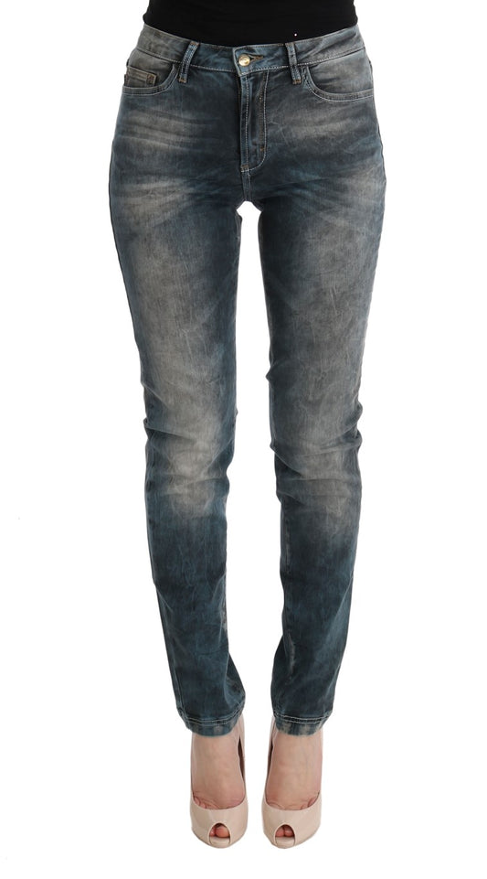 Cavalli - Jean slim en coton mélangé bleu délavé