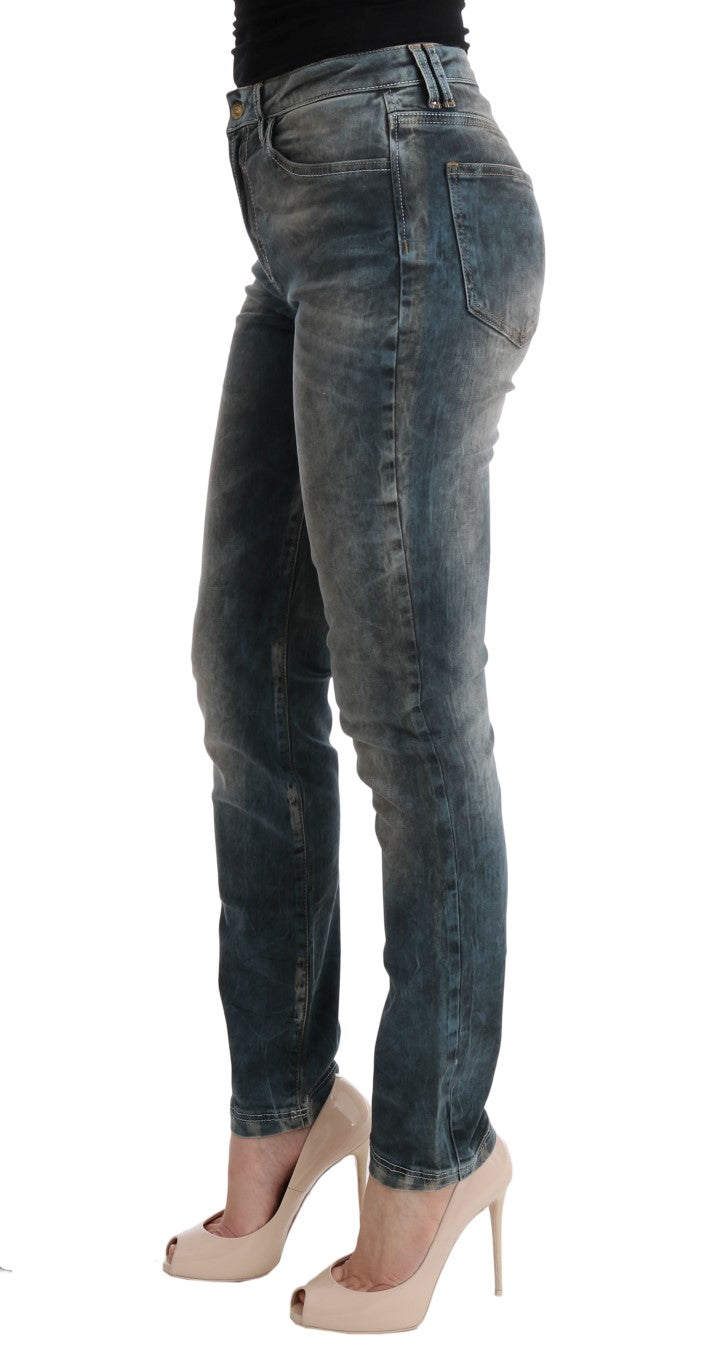 Cavalli - Jean slim en coton mélangé bleu délavé