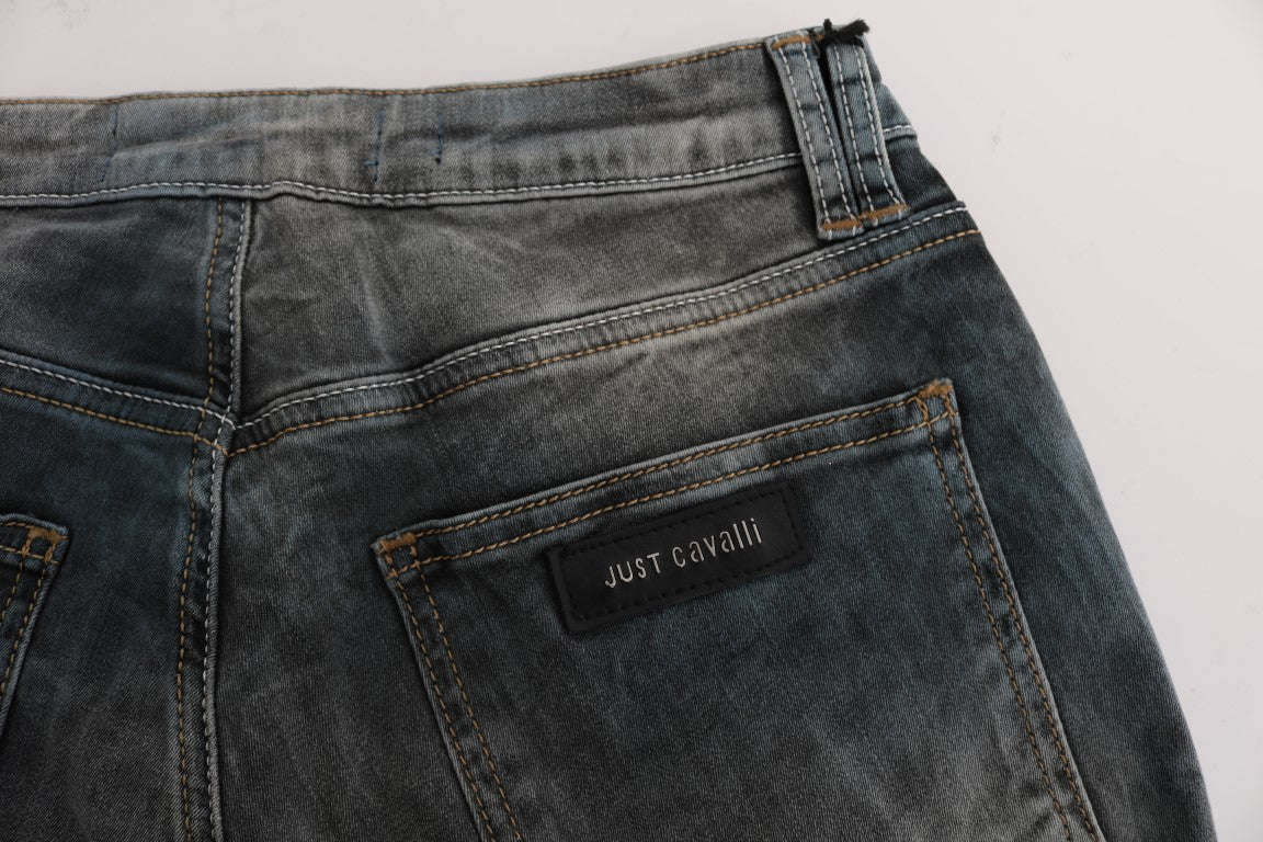 Cavalli - Jean slim en coton mélangé bleu délavé