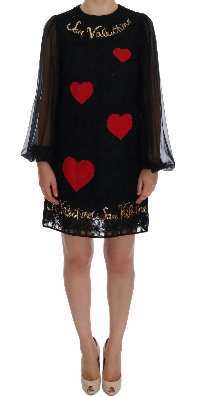 Dolce &amp; Gabbana Robe droite noire à paillettes San Valentino