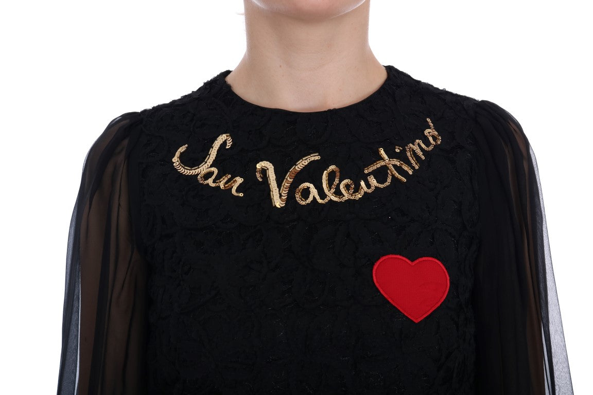 Dolce &amp; Gabbana Robe droite noire à paillettes San Valentino