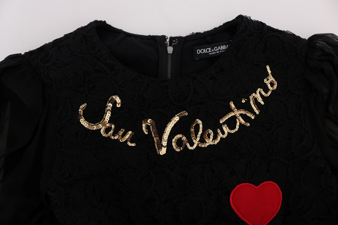 Dolce &amp; Gabbana Robe droite noire à paillettes San Valentino