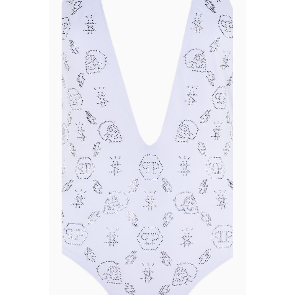 Philipp Plein White Rhinestone Embellished Swimsuit