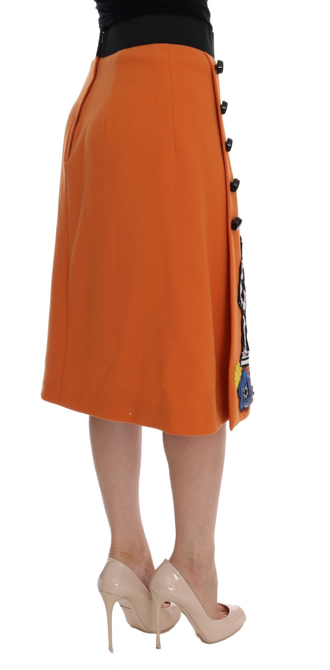 Dolce & Gabbana Embellished Wool Skirt in Vivid Orange