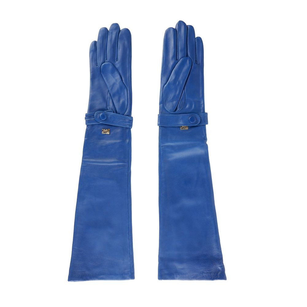 Cavalli Class Blauer Leder-Di-Lammfell-Handschuh