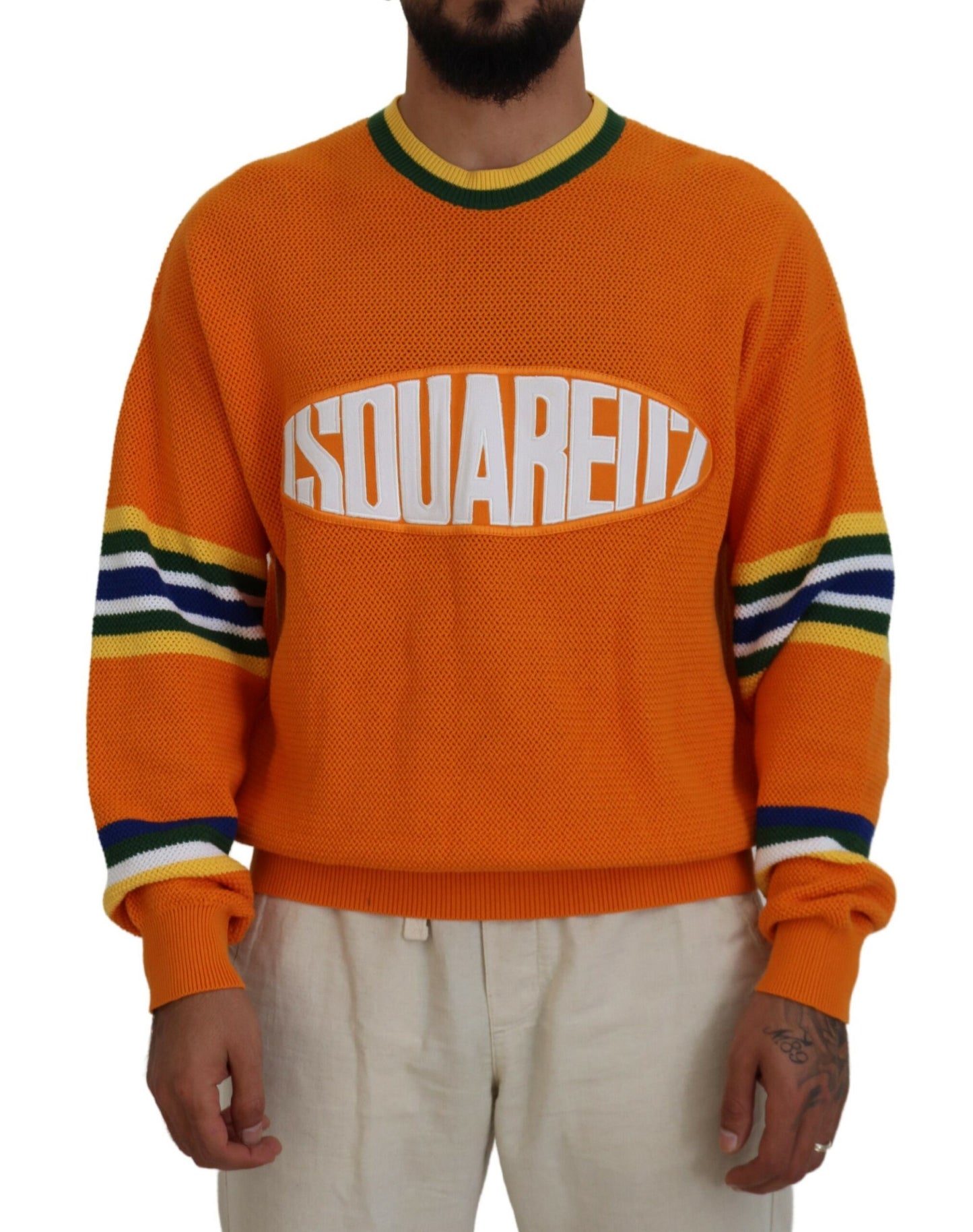 Dsquared² Orange Printed Long Sleeves Men Pullover Sweater