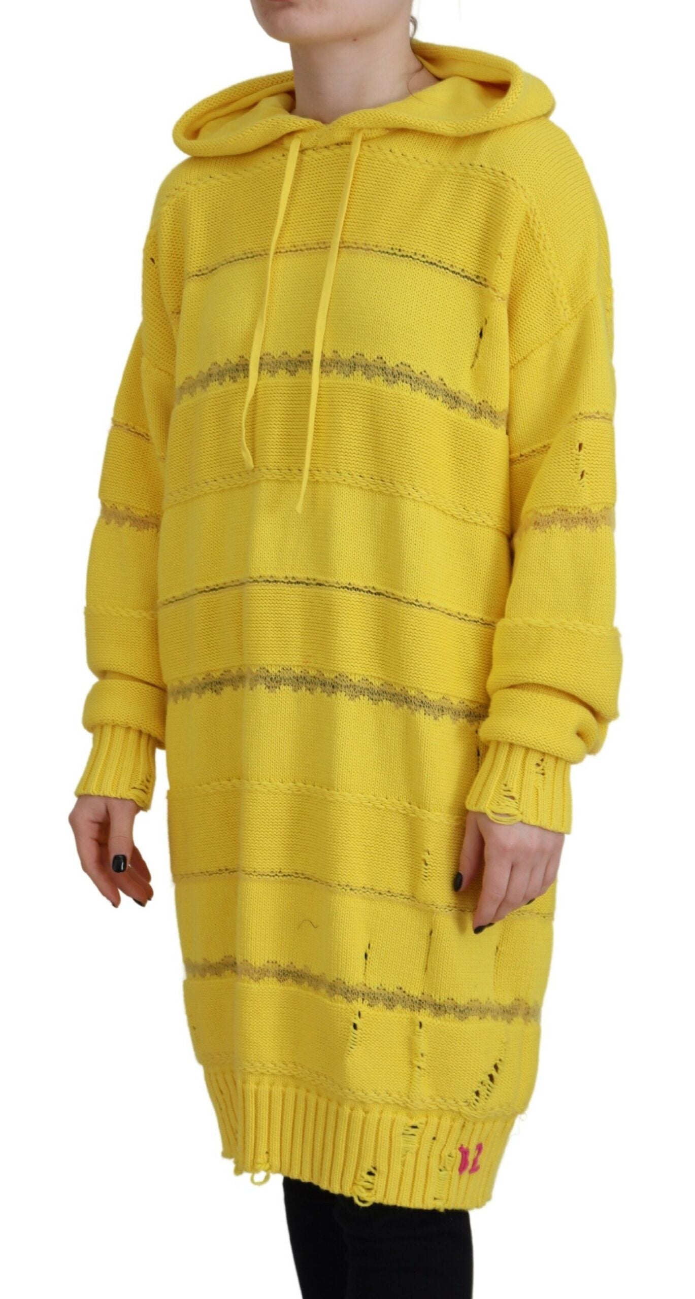 Dsquared² Yellow Cotton Knitted Hooded Pullover Sweater