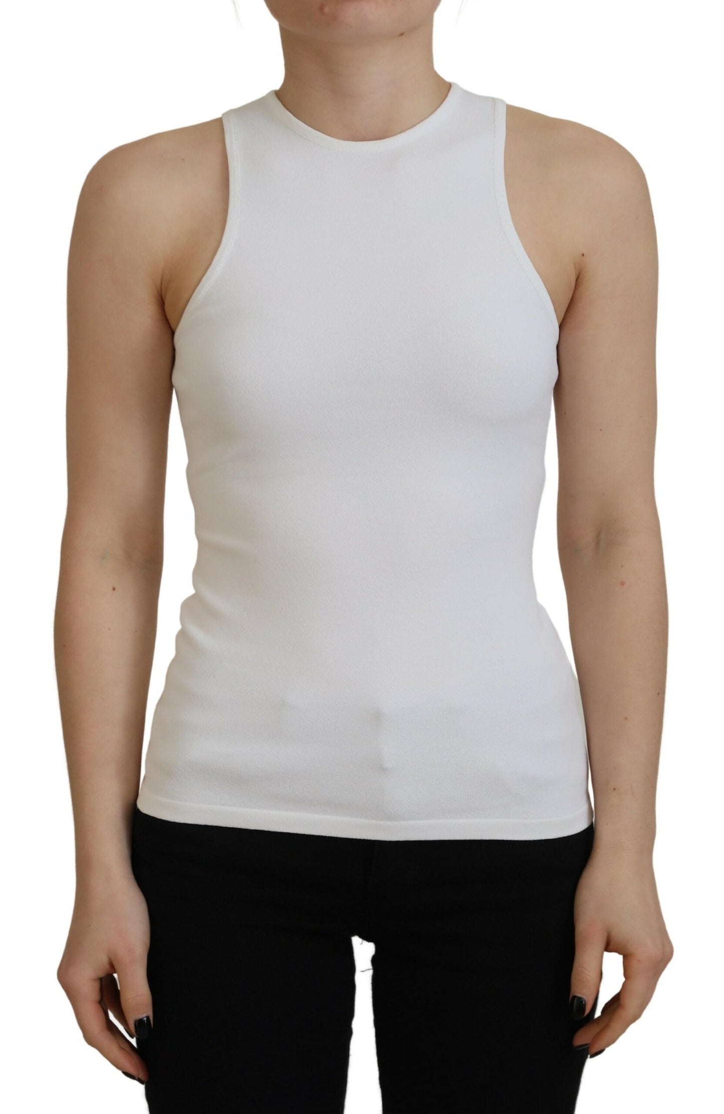 Dsquared² White Viscose Sleeveless Round Neck Tank T-shirt