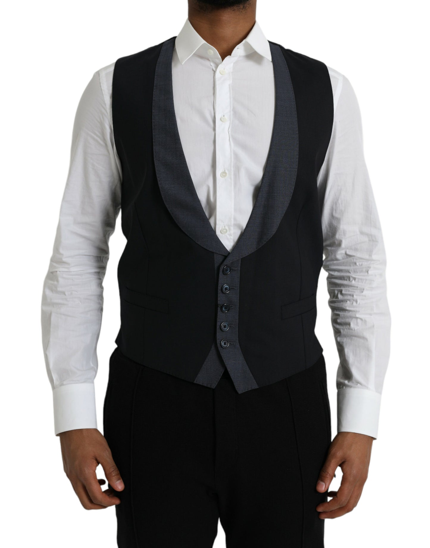 Dolce & Gabbana Black Wool Waistcoat Dress Formal Vest