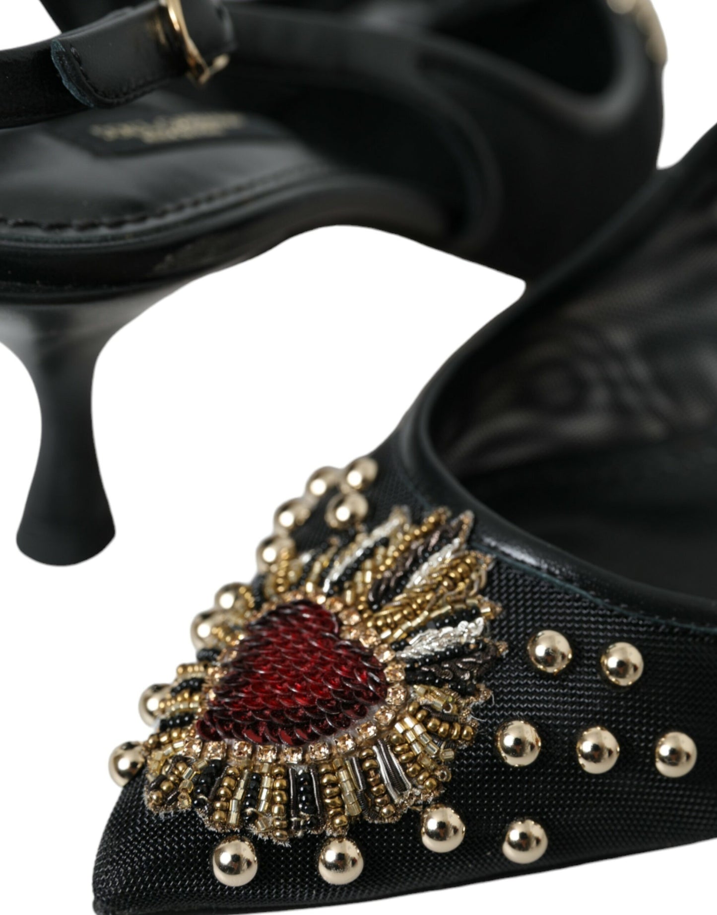 Dolce & Gabbana Black Mesh Embellished Heel Slingbacks Shoes