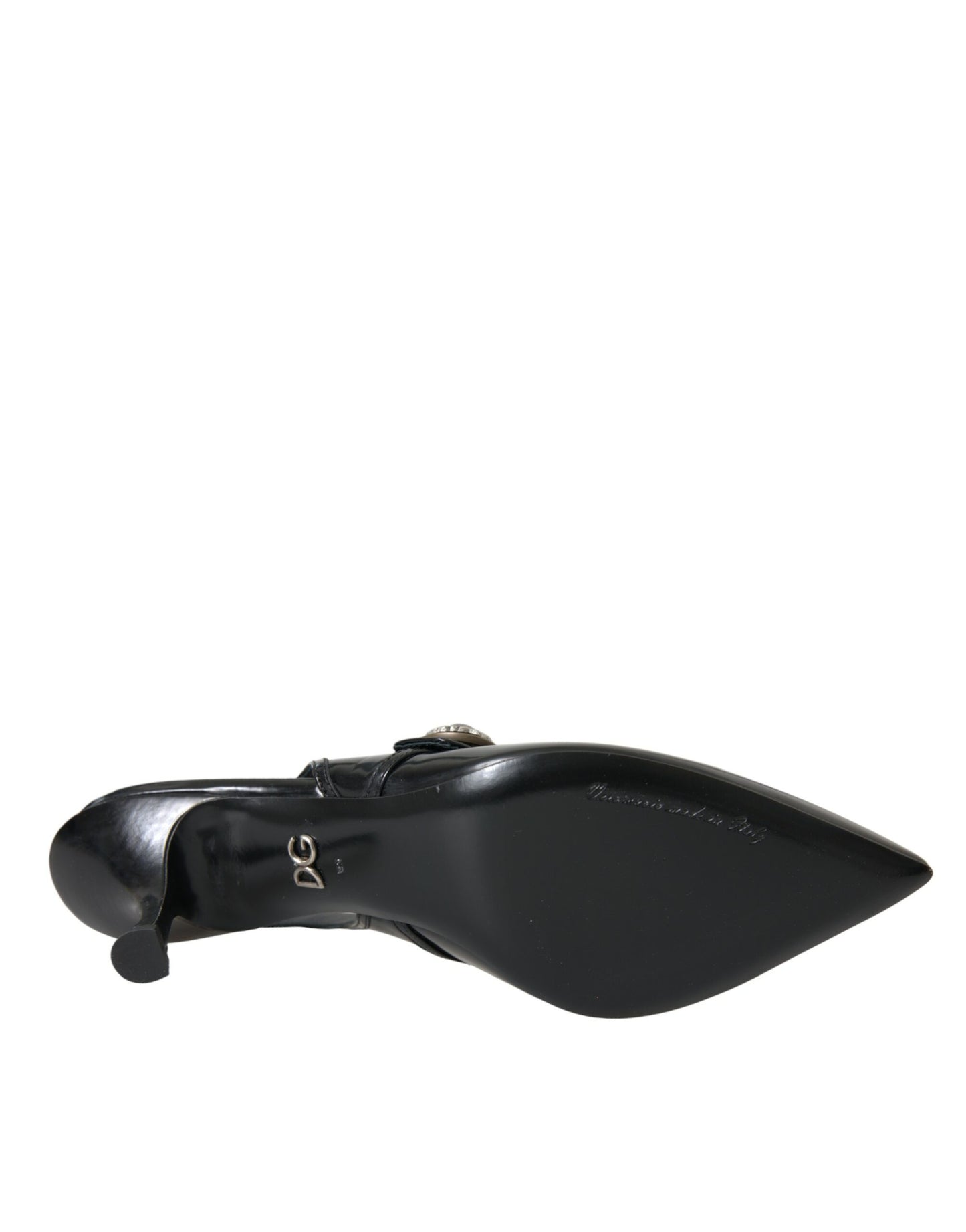 Dolce & Gabbana Black Leather Embellished Slingbacks Shoes