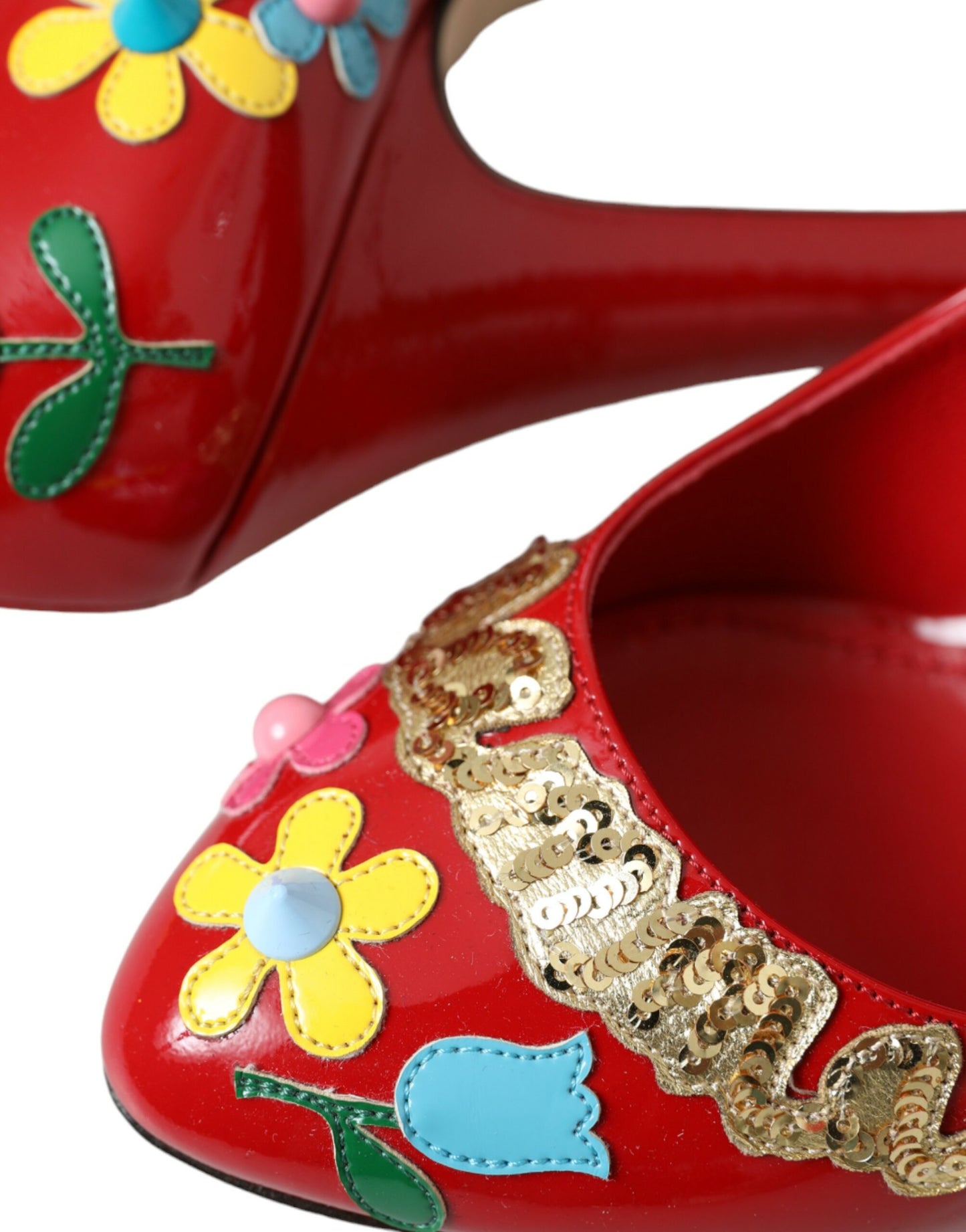 Dolce & Gabbana Red Leather Embellished Mary Jane Pumps Heels Shoes