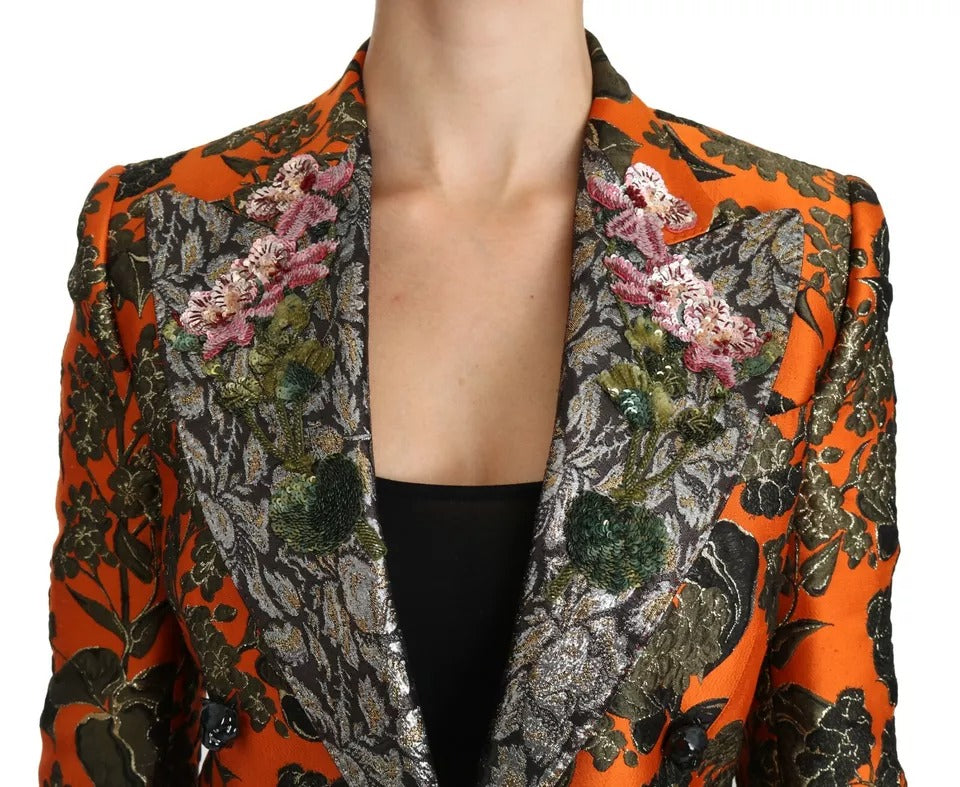 Dolce & Gabbana Orange Floral Brocade Coat Blazer Jacket