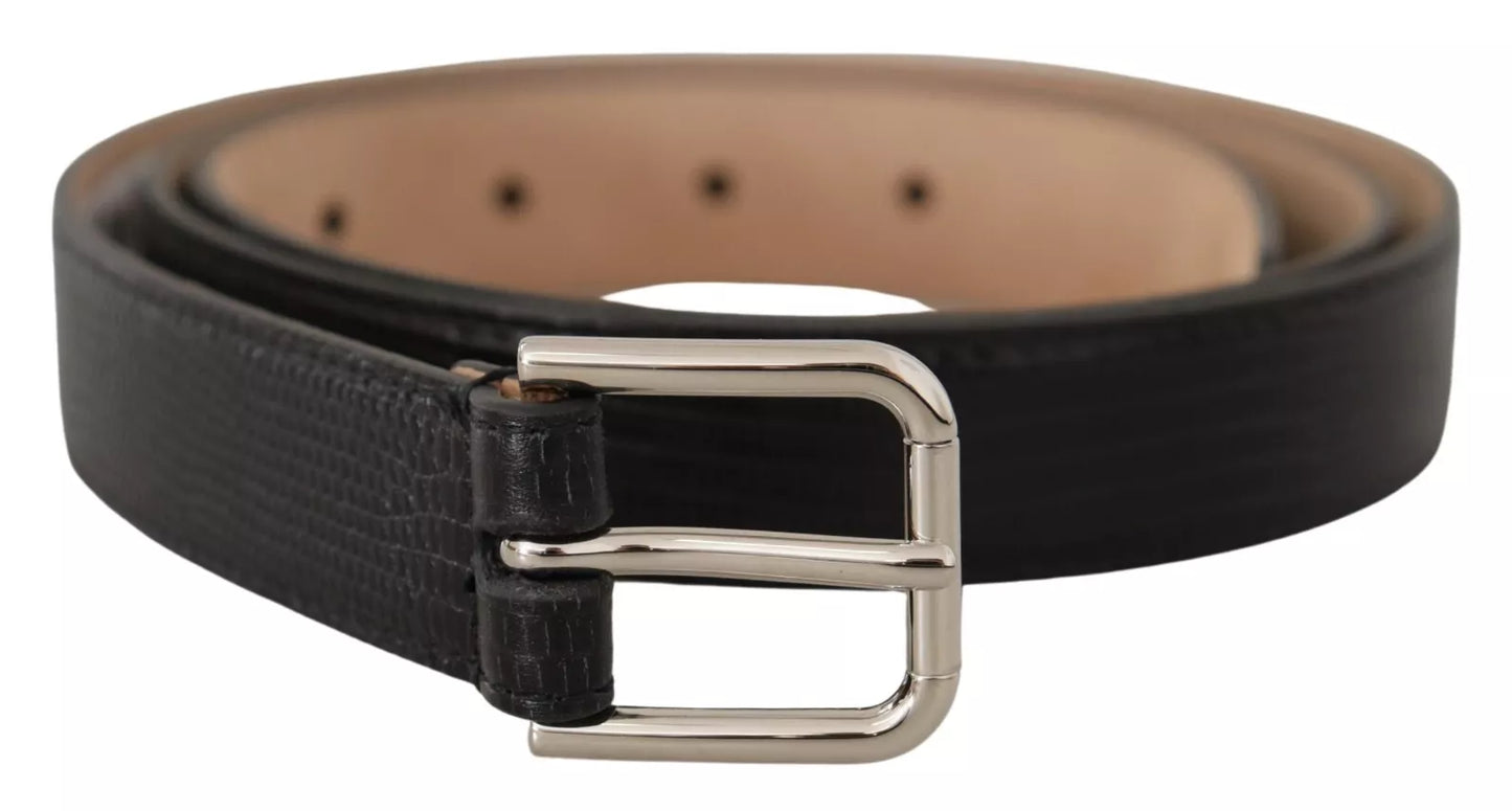 Dolce & Gabbana Black Classic Leather Silver Metal Buckle Belt