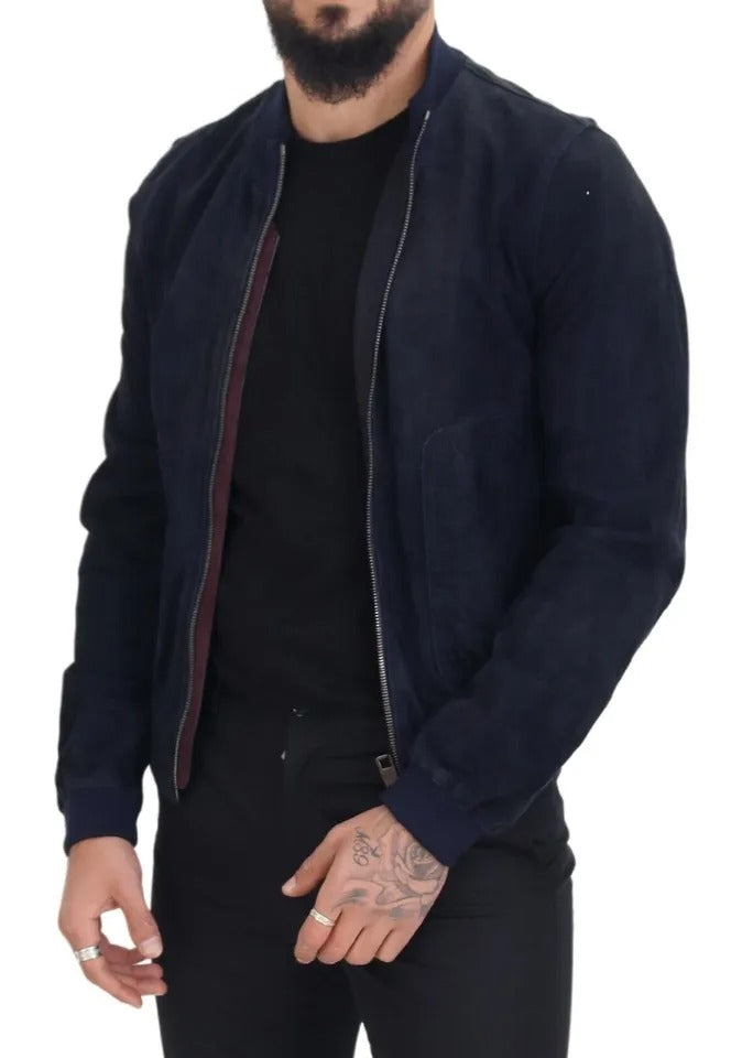 Dolce & Gabbana Dark Blue Suede Lambskin Blouson Jacket