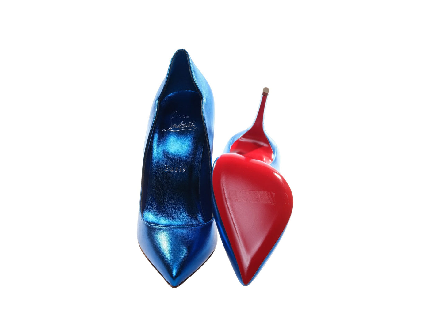 Christian Louboutin Hot Chick 100 Blue Mirrored Patent Leather High Heel Pumps