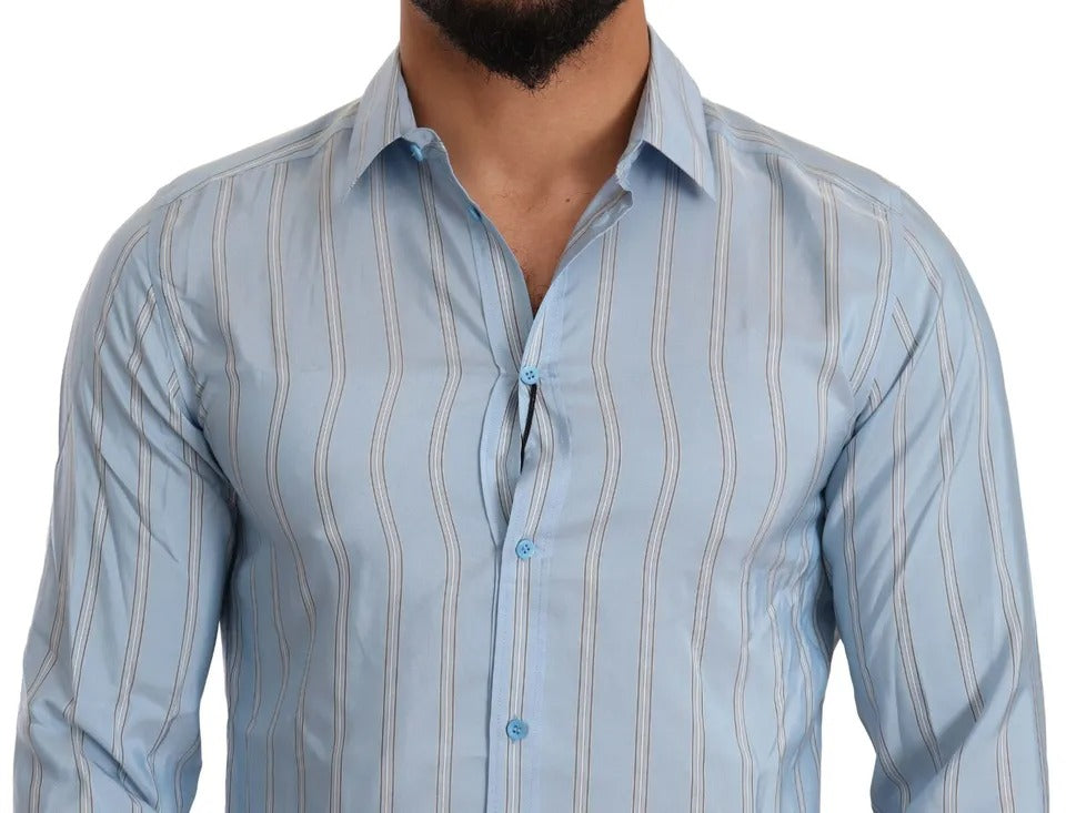 Dolce & Gabbana Blue Striped Silk Formal Dress MARTINI Shirt