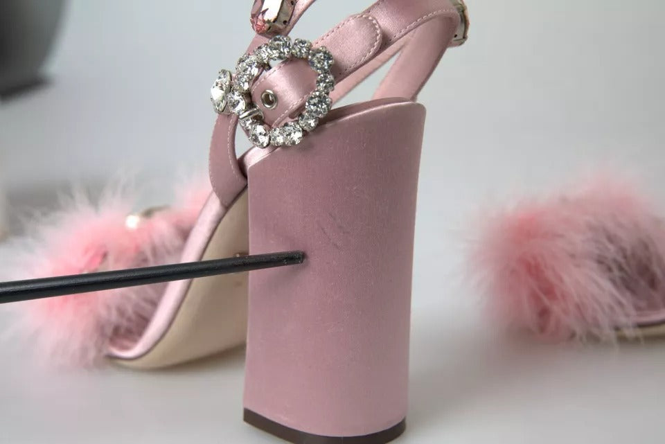 Dolce & Gabbana Pink Turkey Feather Embellished Sandals Shoes